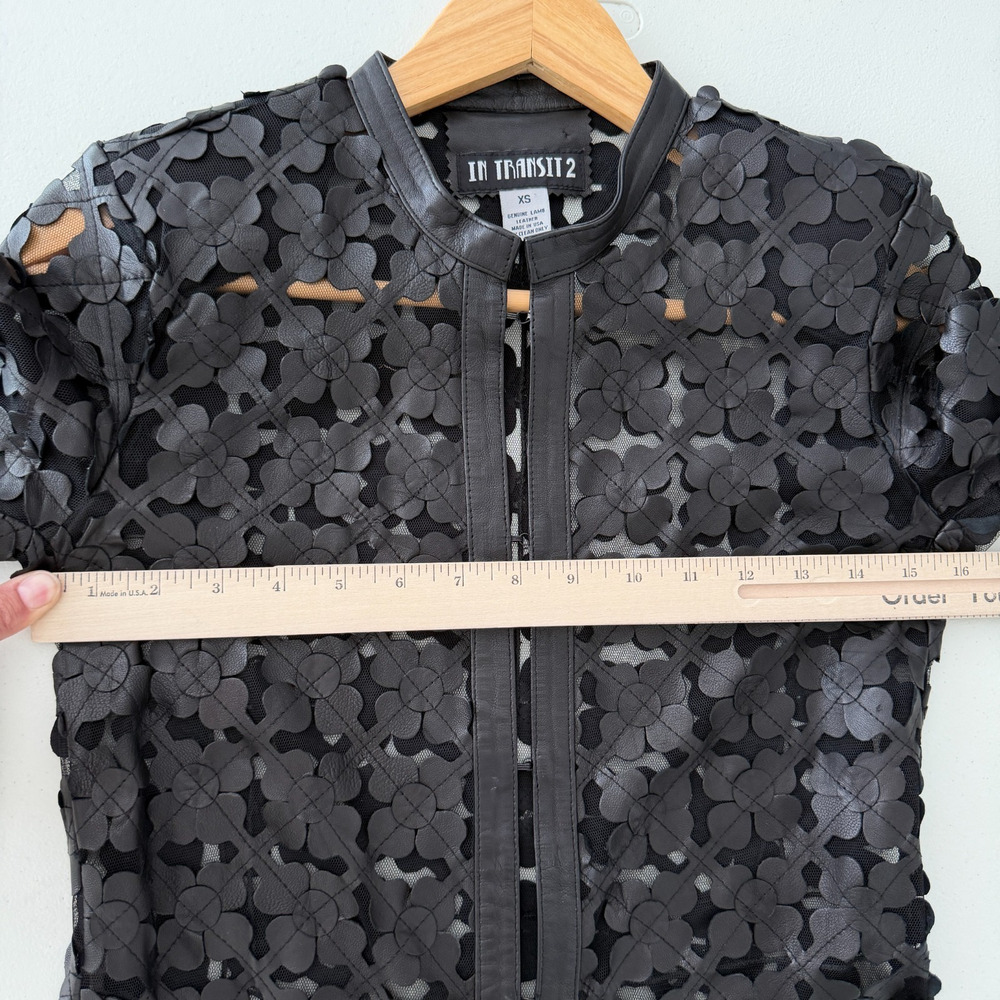 Lamb Leather Cut Out Duster Jacket Womens XS Black Mesh Floral Whimsigoth Art - Picture 10 of 12